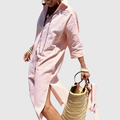 Marina - Chic Striped Button-Down Shirt Dress