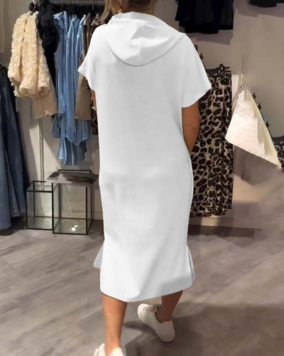Edith - Casual Letter Print Hooded Pullover Dress