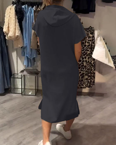 Edith - Casual Letter Print Hooded Pullover Dress