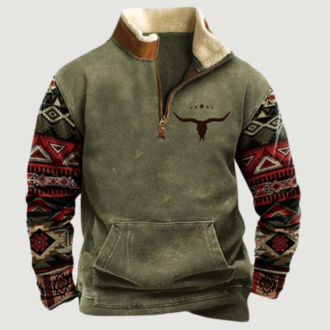Kjeld ™ - Cozy Moose Print Half-Zip Sweater For Men
