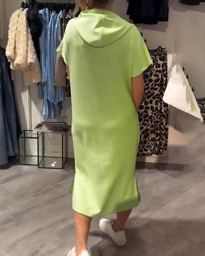 Edith - Casual Letter Print Hooded Pullover Dress
