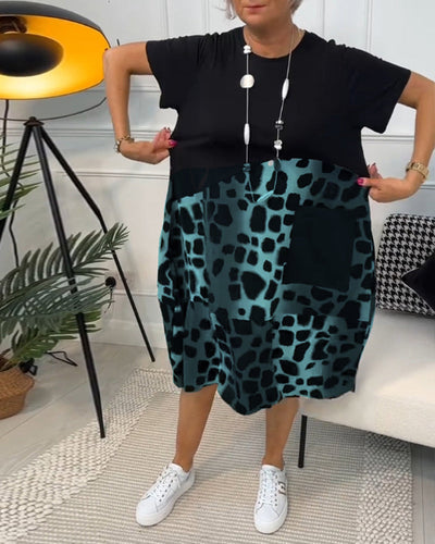 Daphne - Stylish Short Sleeve Leopard Print Midi Dress