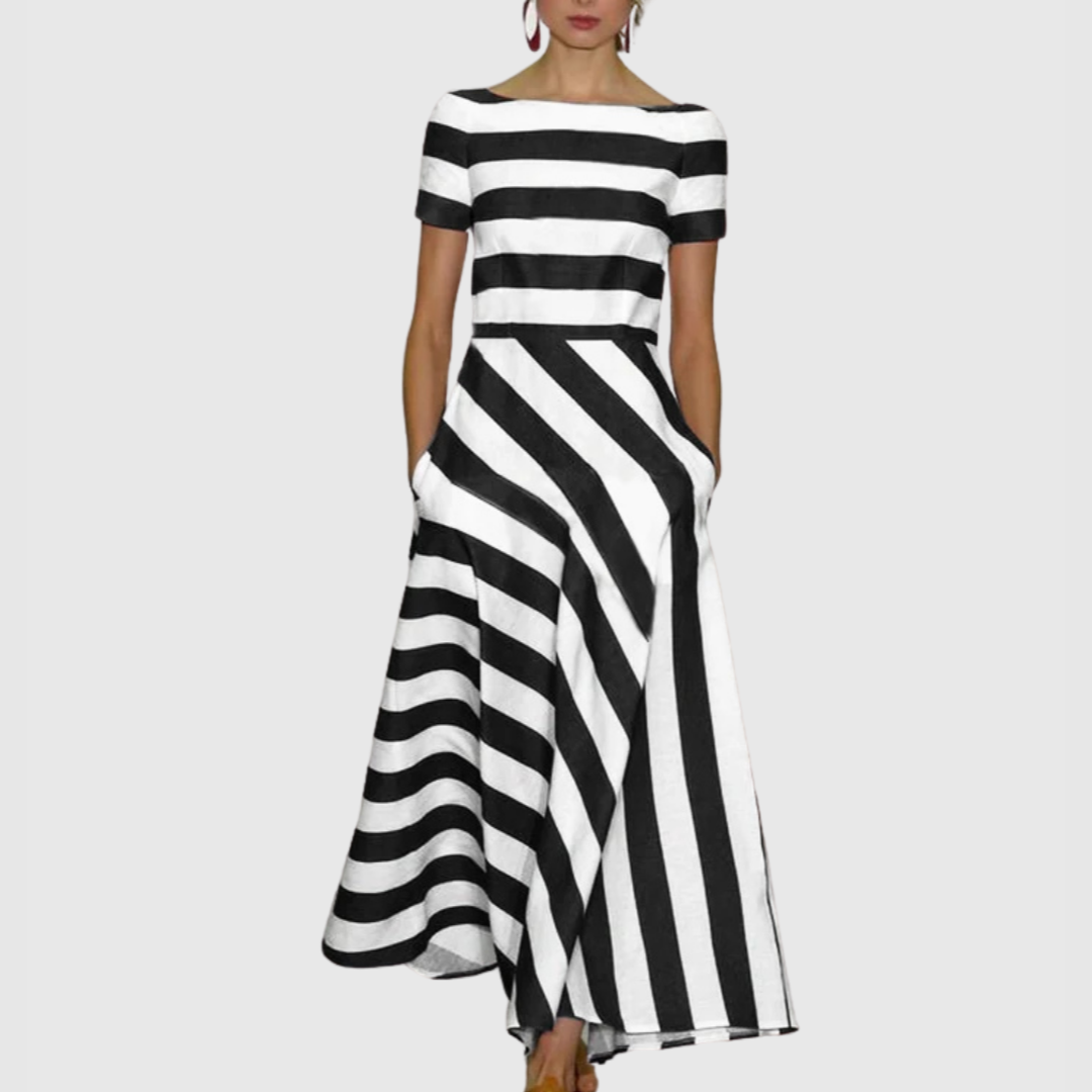 Lindsay - Short Sleeve Stripe Maxi Dress