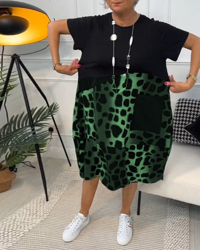 Daphne - Stylish Short Sleeve Leopard Print Midi Dress