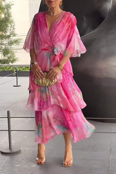 Naica - Spring Floral Tiered Chiffon Dress