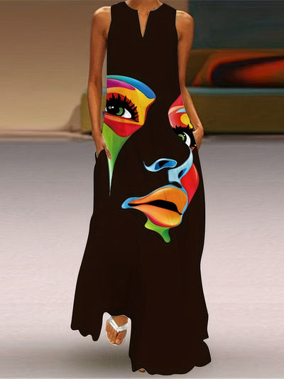 Julianne - Chic Mask Print Maxi Dress