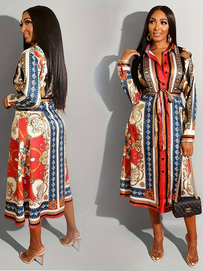 Michelle - Mid-Calf Long Sleeve Shirt Dress