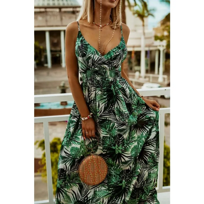 Zendaya - Printed Design Ruffle Waistband Commuter Dress