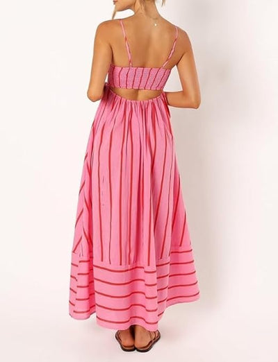 Caroline - Women’s Slash Neck Stripe Slip Maxi Dress