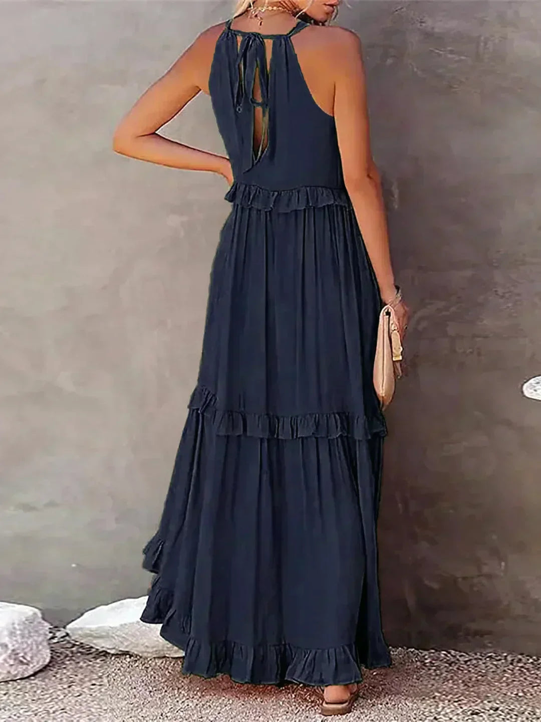 Avery - Elegant Halter Neck Ruffle Trim Dress