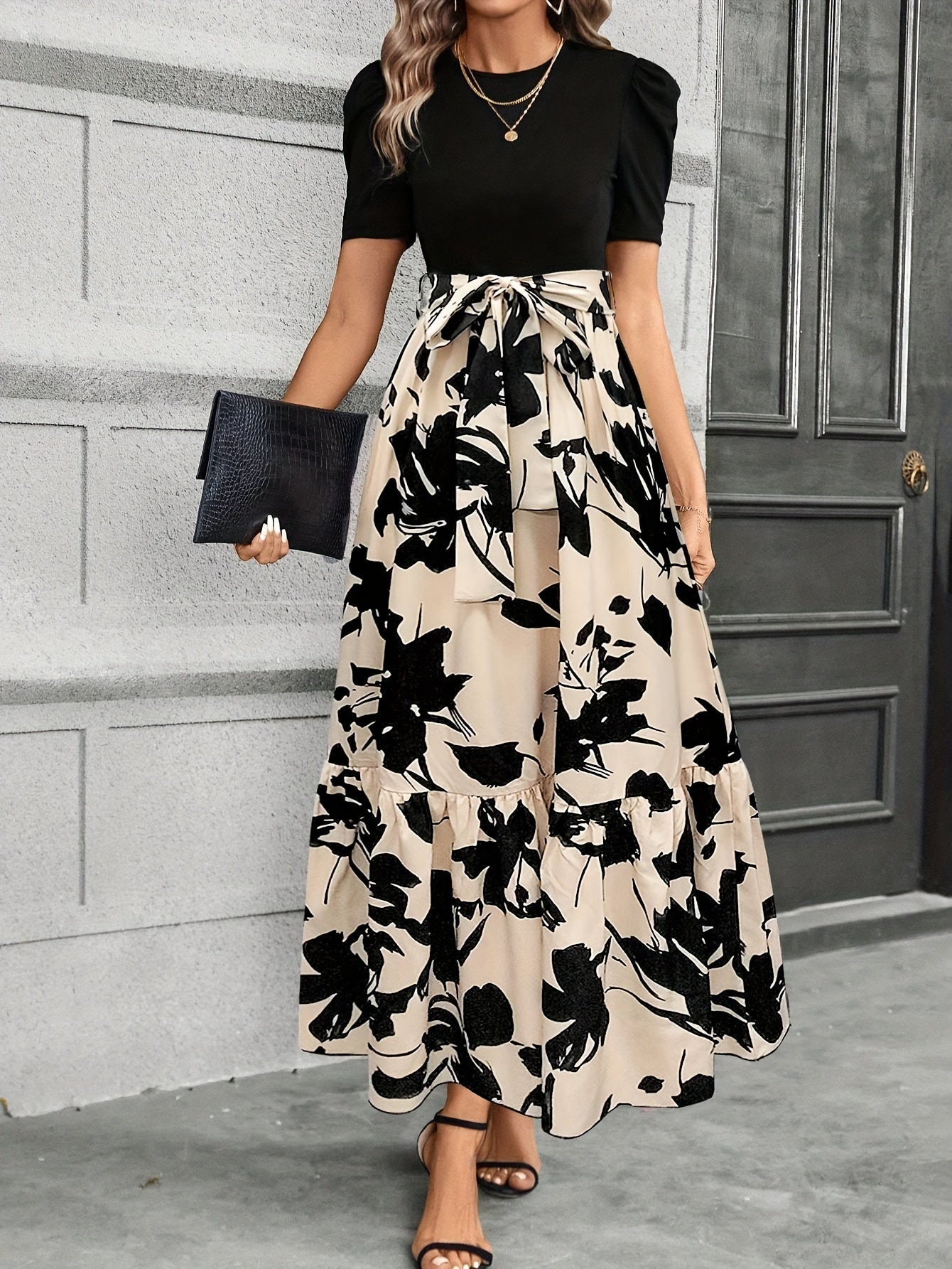 Kylie - Floral High-Waist Dress with Ruffle Hem