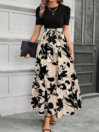 Kylie - Floral High-Waist Dress with Ruffle Hem
