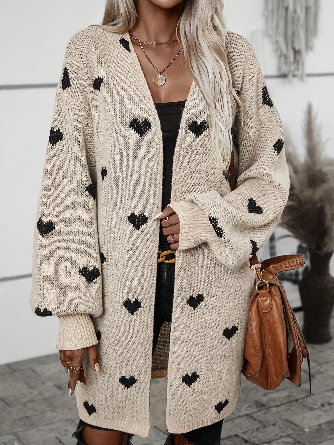 Knitted Cardigan with Heart Pattern