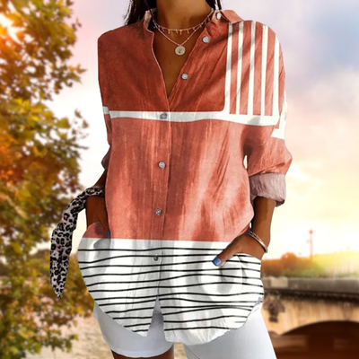JOLENE - COLOR GRADIENT BLOUSE WITH STRIPED HEM