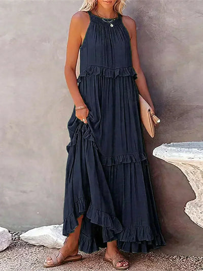 Avery - Elegant Halter Neck Ruffle Trim Dress
