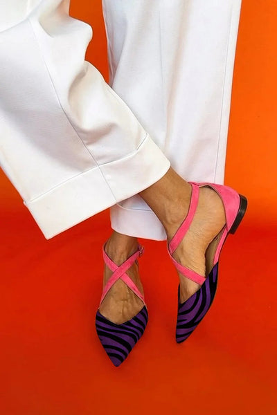 LUCREZIA - Elegant ballet flats with zebra details and glamorous pink straps
