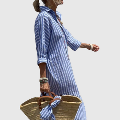 Marina - Chic Striped Button-Down Shirt Dress