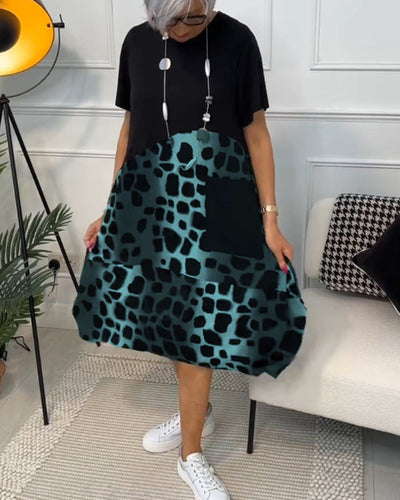 Daphne - Stylish Short Sleeve Leopard Print Midi Dress