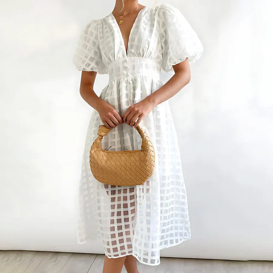 Cindy™ - Classic Midi Dress with Balloon Sleeves