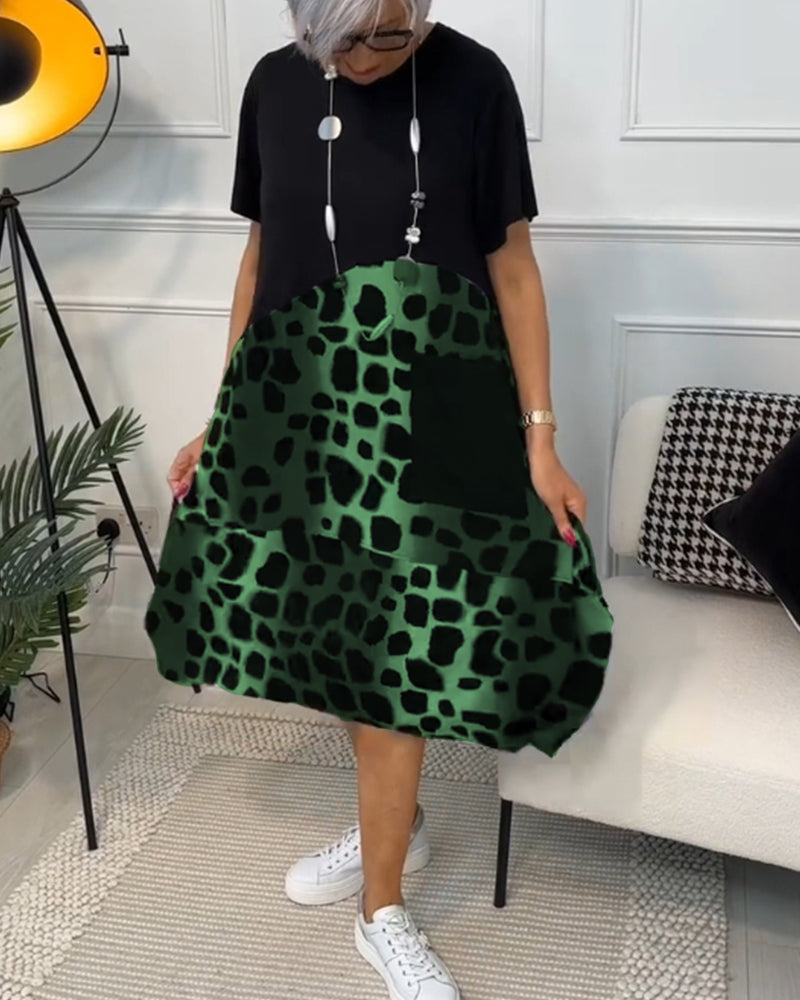 Daphne - Stylish Short Sleeve Leopard Print Midi Dress