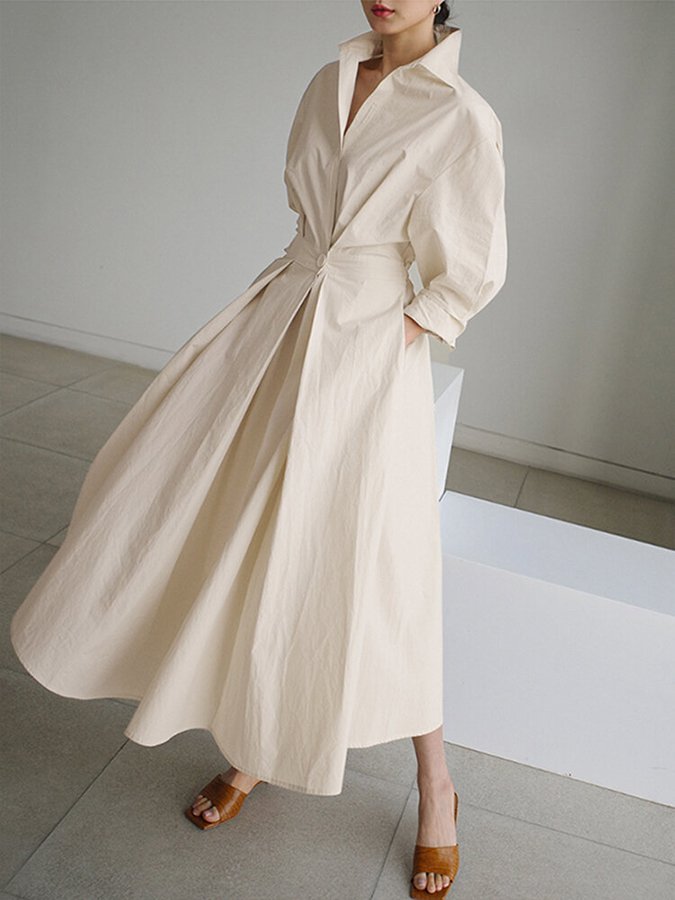 Mary - Chic Polo Collar A-Line Swing Dress