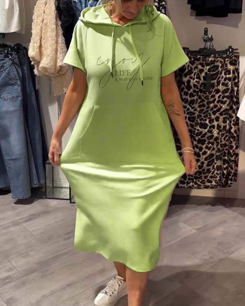 Edith - Casual Letter Print Hooded Pullover Dress