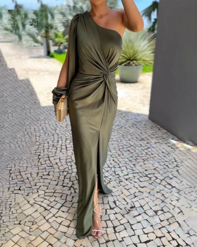 Yasmine - Asymmetrical Ruched Bandage Midi Dress