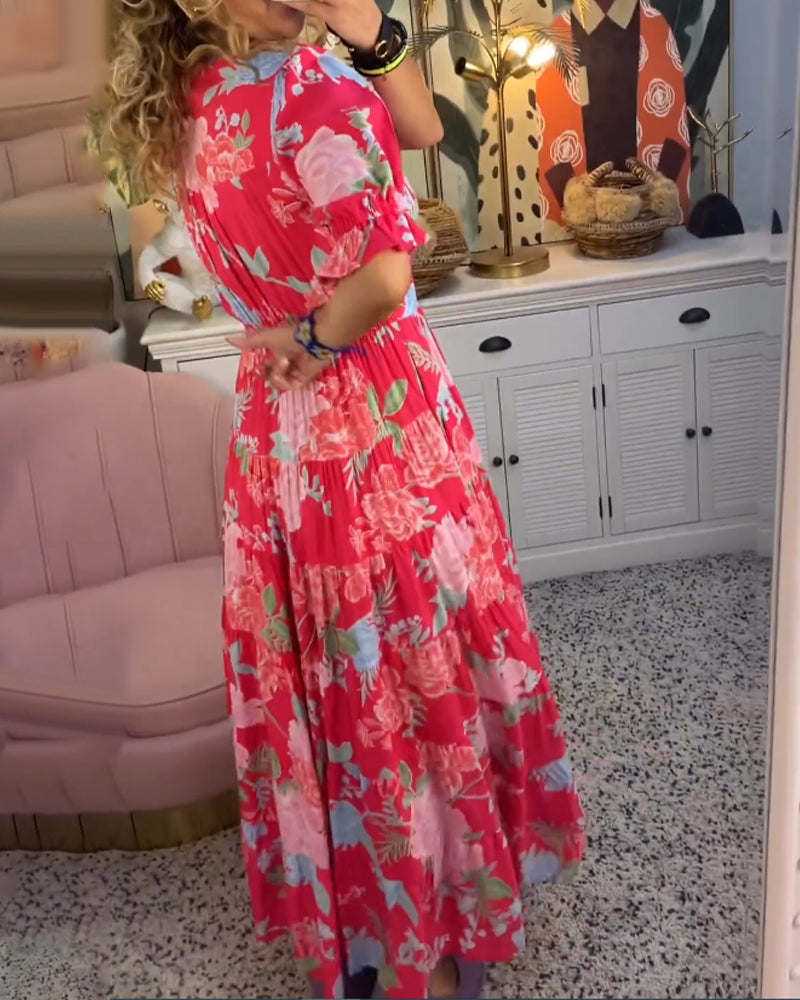 Isla - V-Neck Short Sleeve Floral Maxi Dress