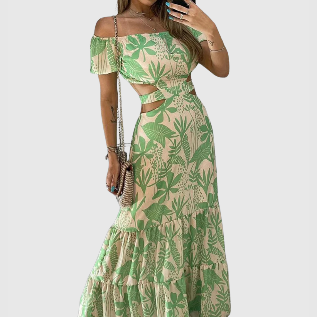 Kaitlyn - Elegant Irregular Grain Cut-Out Style Midi Dress
