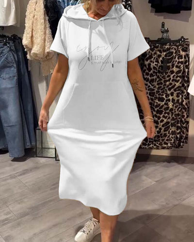 Edith - Casual Letter Print Hooded Pullover Dress