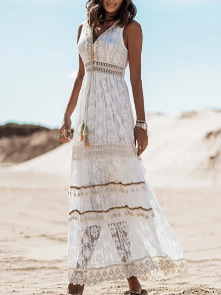 Joanna - Vintage Tassel Drawstring Boho Dress