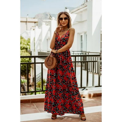 Zendaya - Printed Design Ruffle Waistband Commuter Dress