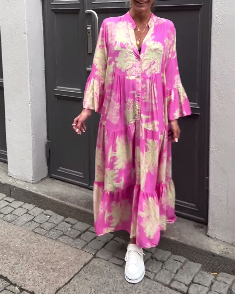 Taniyah - Casual Flared Sleeve Long Printed Dress
