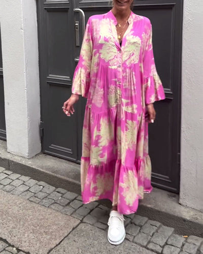 Taniyah - Casual Flared Sleeve Long Printed Dress