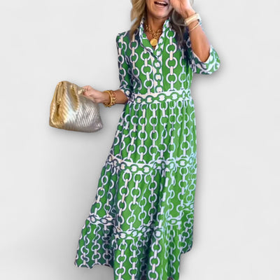 Christine - Women's Printed Chain Pattern Long Dress