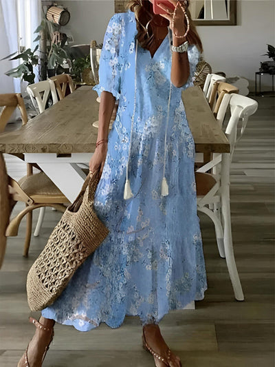 Arianne - Boho Vintage V-Neck Printed Dress