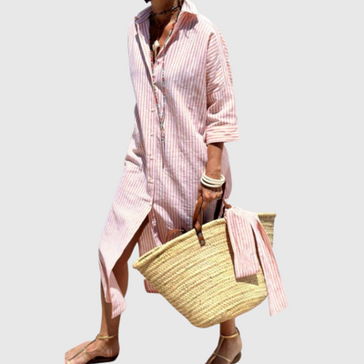Marina - Chic Striped Button-Down Shirt Dress