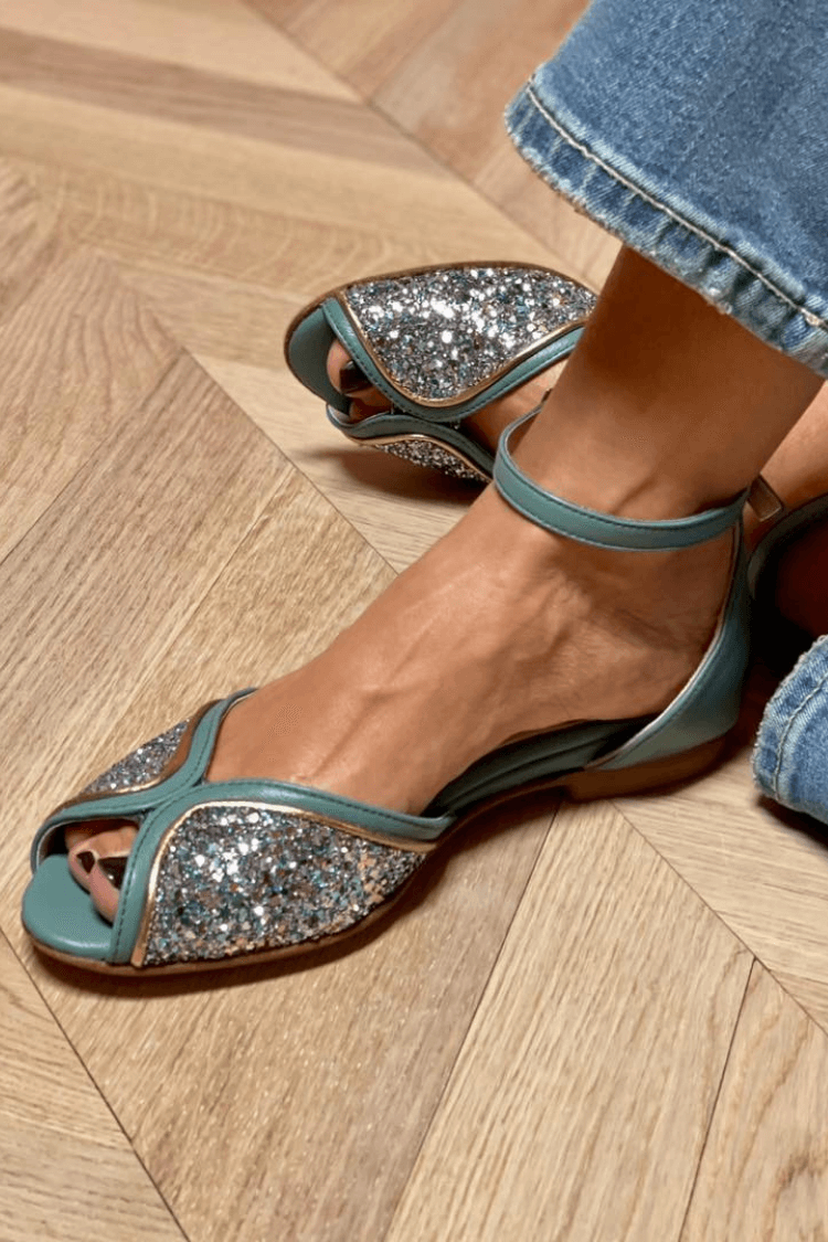 BRIGITTA - Eleganti Sandali Bassi Glitter Perfetti per Ogni Occasione