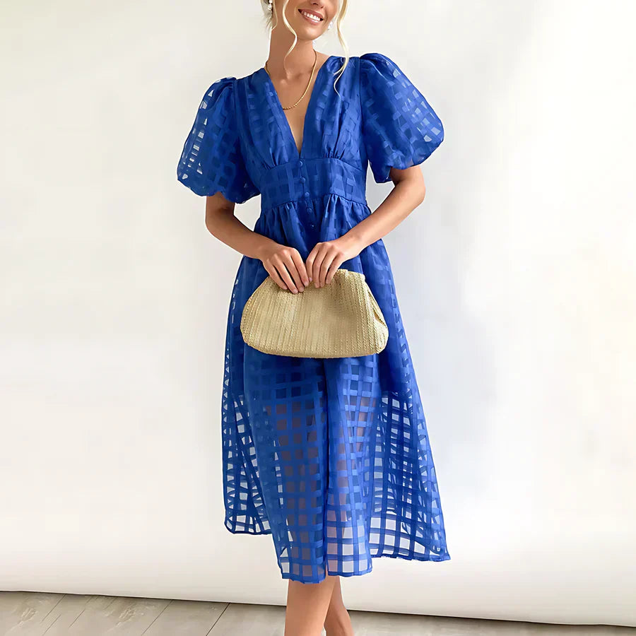 Cindy™ - Classic Midi Dress with Balloon Sleeves