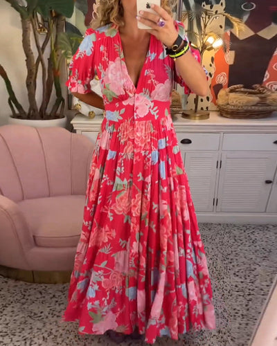 Isla - V-Neck Short Sleeve Floral Maxi Dress