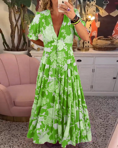Isla - V-Neck Short Sleeve Floral Maxi Dress
