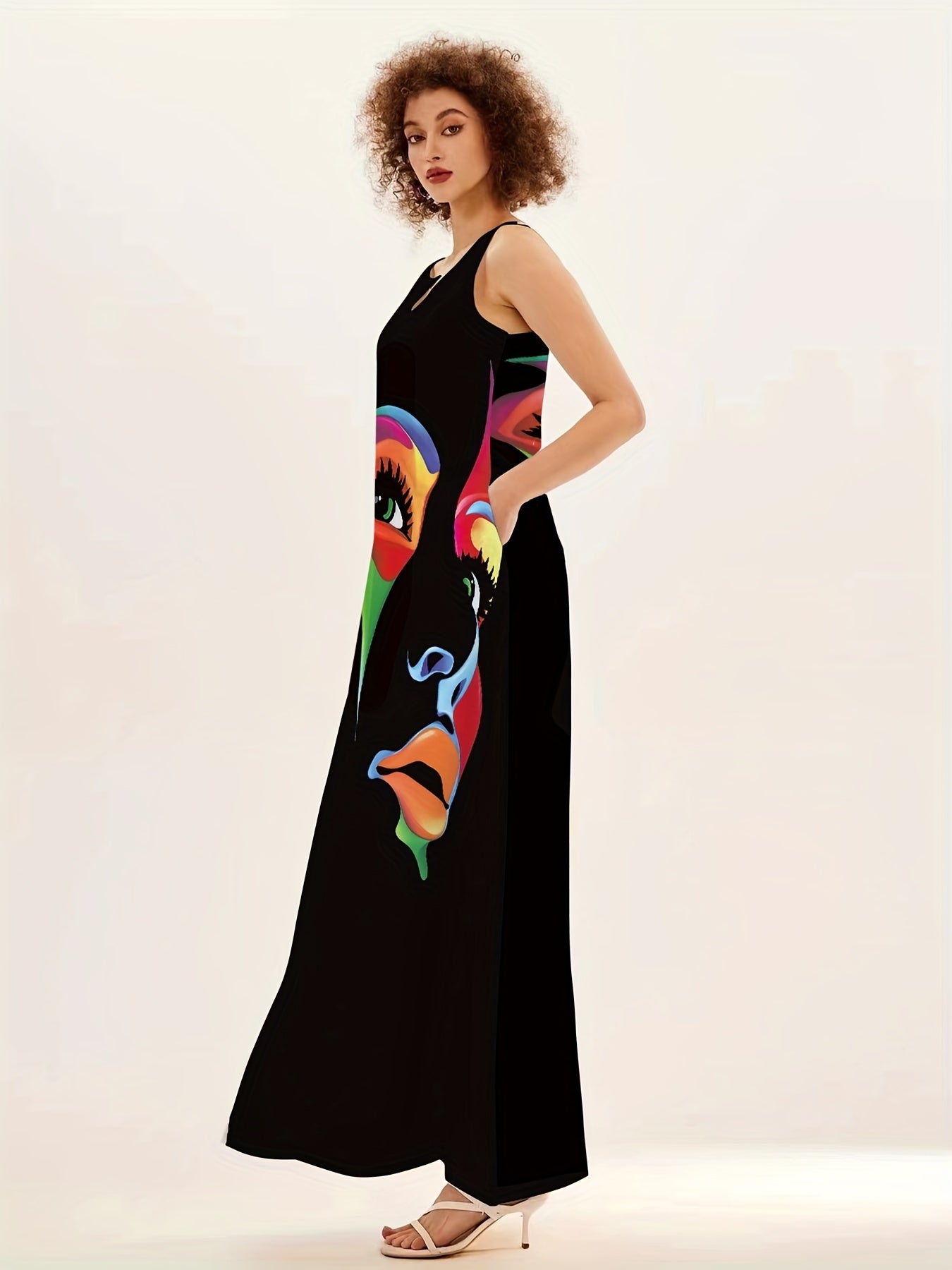 Julianne - Chic Mask Print Maxi Dress