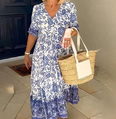 Tyra - Elegant V-Neck Boho Floral Long Dress