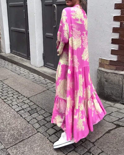 Taniyah - Casual Flared Sleeve Long Printed Dress