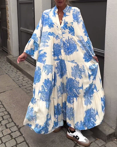 Taniyah - Casual Flared Sleeve Long Printed Dress