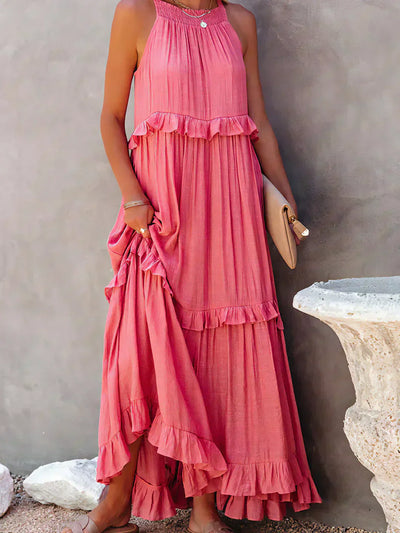 Avery - Elegant Halter Neck Ruffle Trim Dress