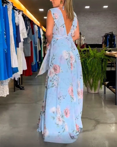 Yvette - Sleeveless Floral Split Hem Long Dress