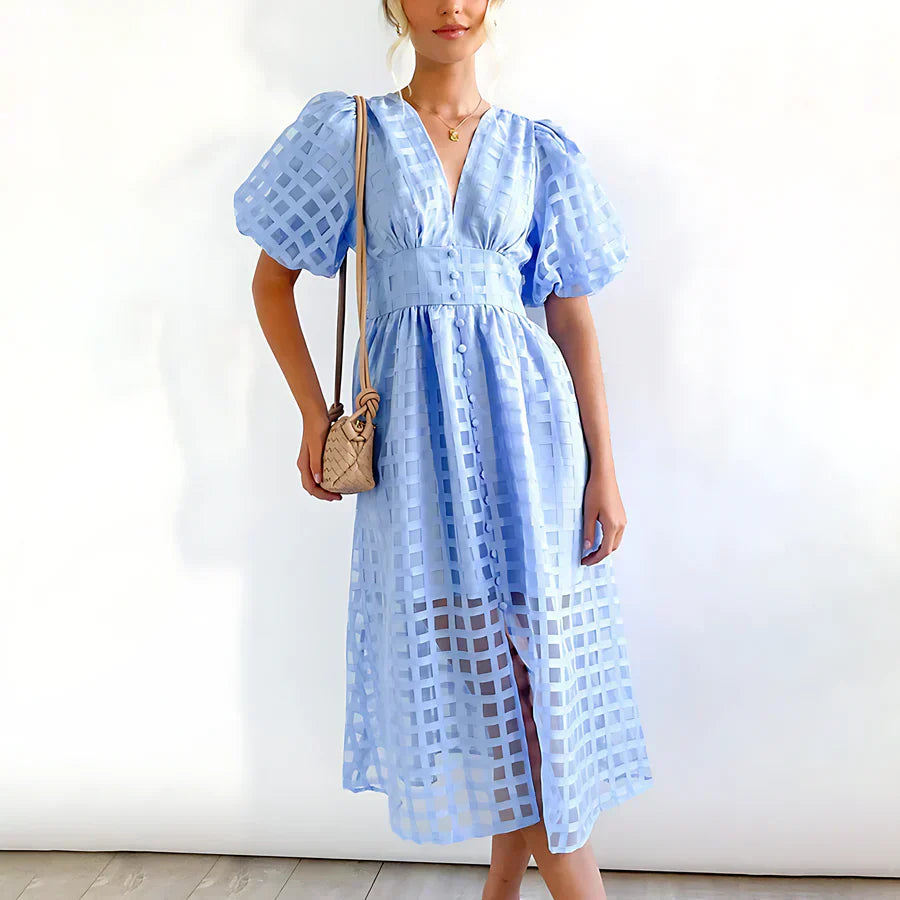 Cindy™ - Classic Midi Dress with Balloon Sleeves