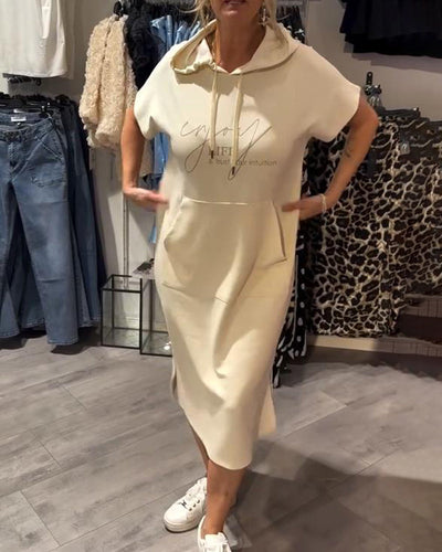 Edith - Casual Letter Print Hooded Pullover Dress