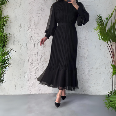 Bailey - Chic French Fall Mesh-Accented Evening Gown